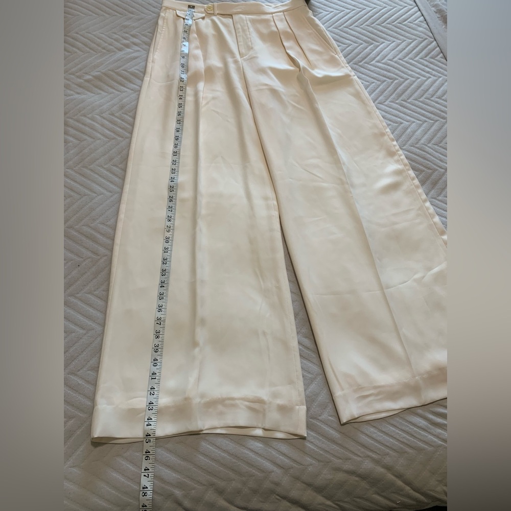 NWT Ralph Lauren High Rise Pleated Front Wide-Leg Cream Trousers 12 Quiet Luxury - Picture 15 of 16